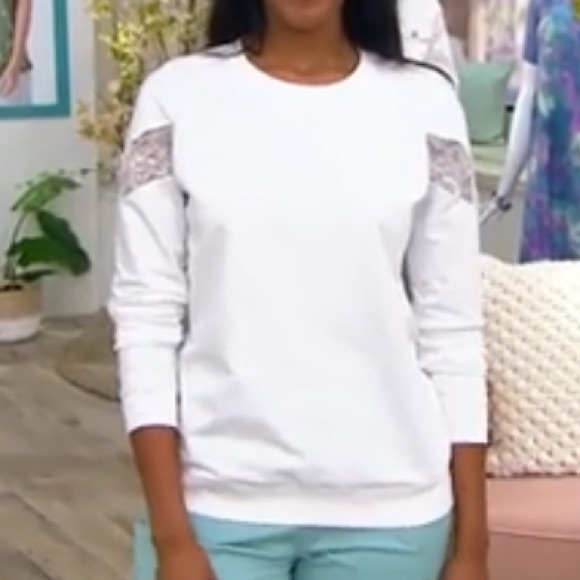 Denim&Co Tops - 🎉SOLD ON EBAY🎉 Denim & Co. Active French Terry Long-Sleeve Top w/ Lace Detail